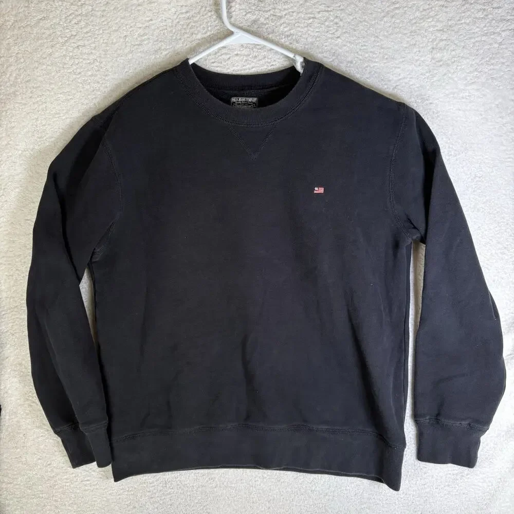 Vintage Ralph Lauren Polo Jeans Sweatshirt Mens XL Black RL Flag Crewneck